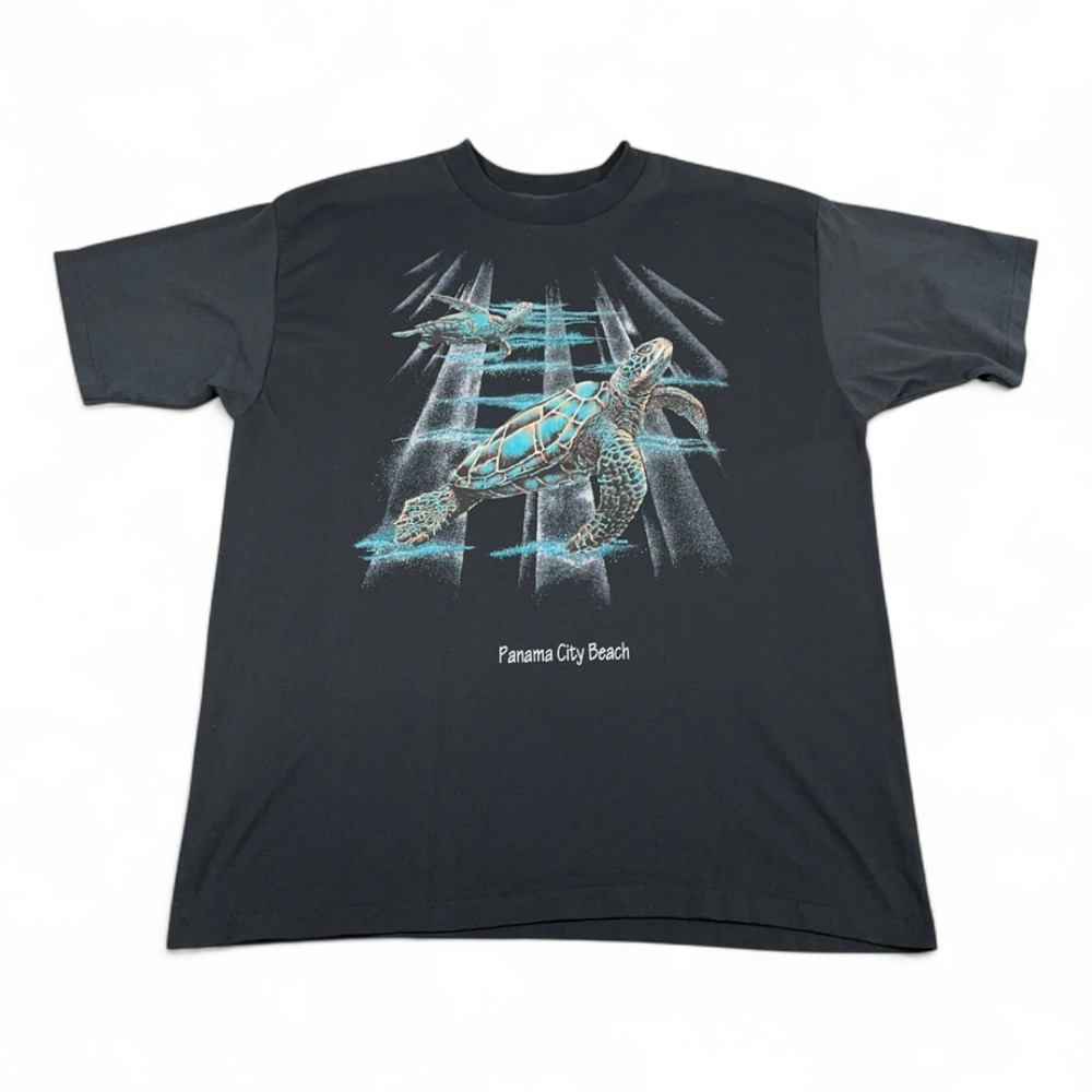 Vintage Sea Turtle Shirt Adult EXTRA LARGE Black Panama City Beach Florida Y2K